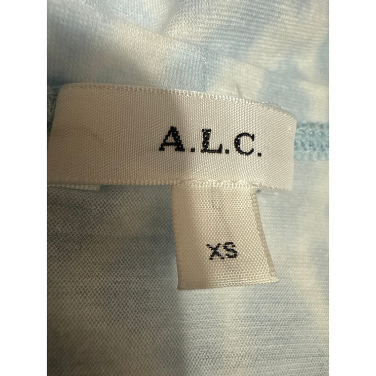 A.L.C Karlie Women's Blue Leopard Animal Print Puff Half Sleeve Blouse Top Sz XS