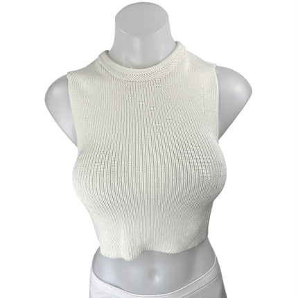 Aritzia Wilfred White Sleeveless Ribbed Knit Sculpt High Neck Crop Top Size XS