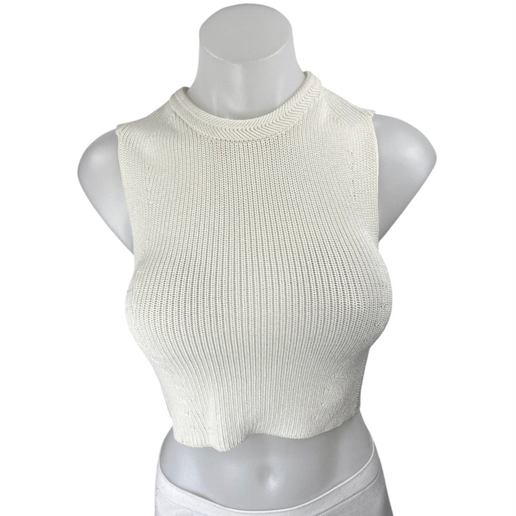 Aritzia Wilfred White Sleeveless Ribbed Knit Sculpt High Neck Crop Top Size XS