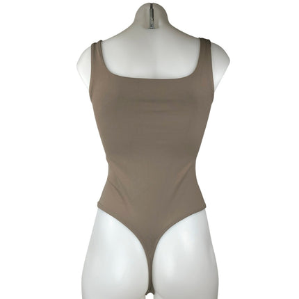 Aritzia Babaton Taupe Gray Sleeveless Square Neck Thong Tank Bodysuit Top Size S