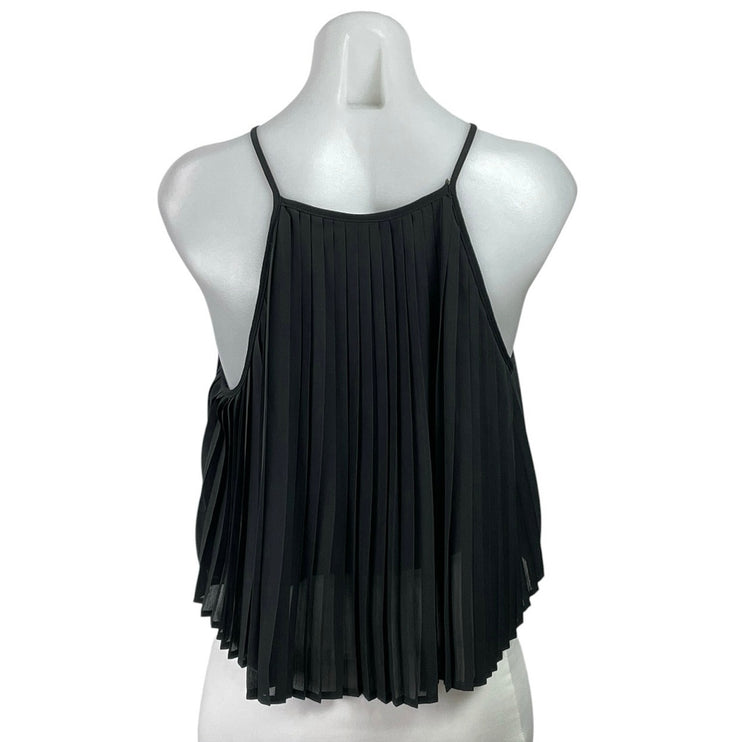 Mia Women's Black Pleated Sleeveless Halter Neck Crop Cami Camisole Tank Top 10