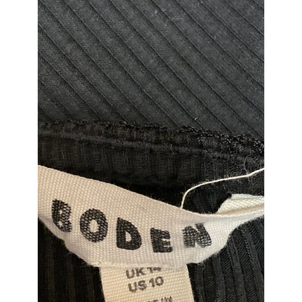 Boden Women's Black Ribbed Knit Scoop Neck Casual Basic T Shirt Tee Top Size 10