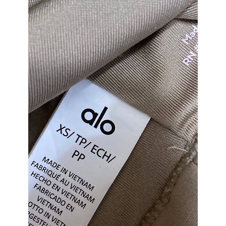 Alo Women's Beige Sports Bra Crop Top Athletic Leggings Pants 2 Piece Set Sz XS