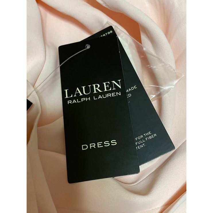 NEW Ralph Lauren Peach Orange V-neck Short Sleeve Tie Belt Midi A-Line Dress 14