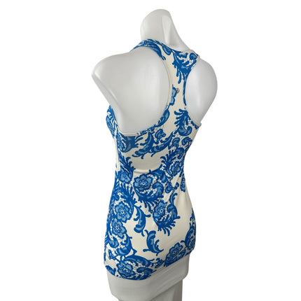 Lululemon White Blue Floral Racerback Yoga Workout Athletic Tank Top Size 4