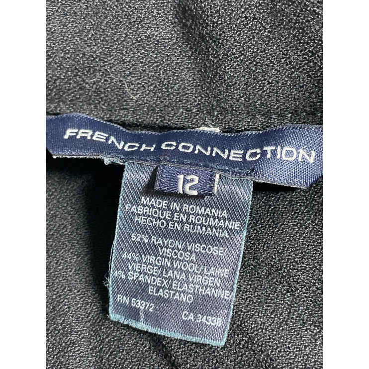 French Connection Women's Black Wool Belted Button Up Blazer Coat Jacket Size 12