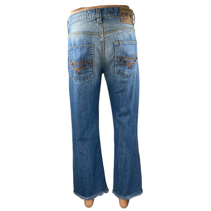 Dsquared2 Men's Blue Acid Wash Straight Leg Frayed Raw Hem Denim Jeans Pants 34