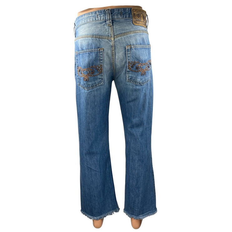 Dsquared2 Men's Blue Acid Wash Straight Leg Frayed Raw Hem Denim Jeans Pants 34