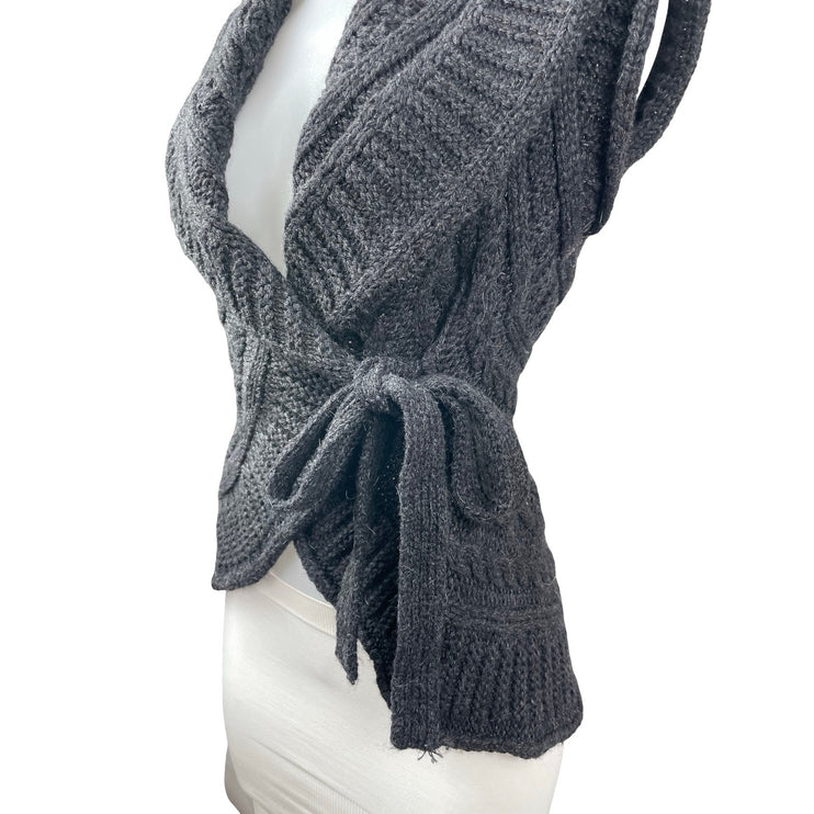 BCBGMAXAZRIA Women's Gray Chunky Cable Knit Sleeveless Wrap Sweater Vest Top S