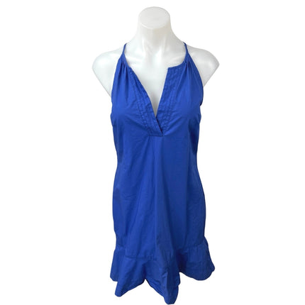 J.Crew Dress Blue Sleeveless Halter V-Neck Poplin Flutter Hem Mini Shift Dress 2