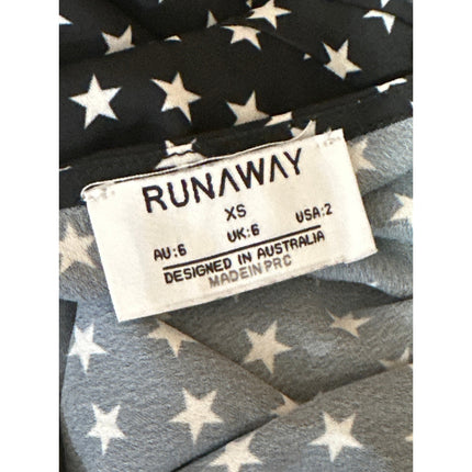 Runaway Black White Star Sleeveless Cowl Neck Cami Strappy Midi Slip Dress Sz S