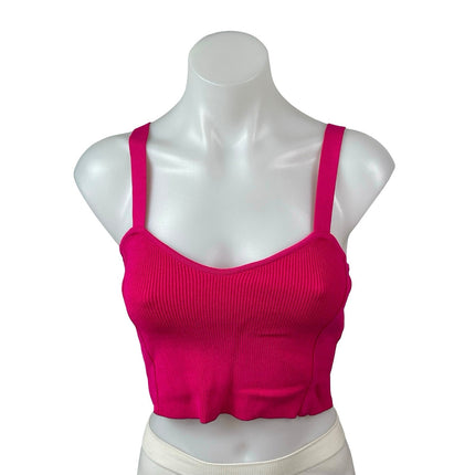 Zara Womens Pink Ribbed Sleeveless Sweetheart Neck Crop Cami Camisole Tank Top S