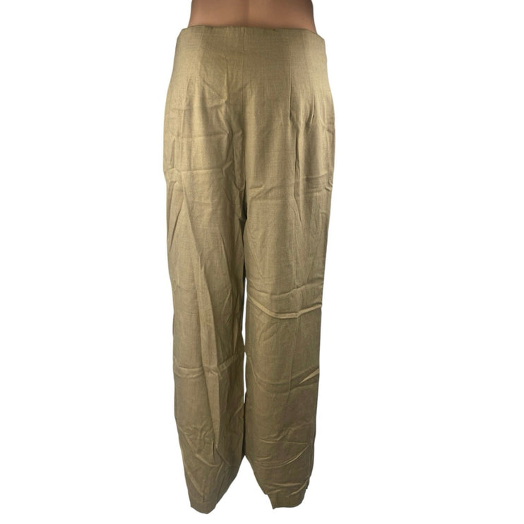 Talbots Women's Tan Khaki Wool High Rise Pleated Wide Leg Trousers Pants Size 8