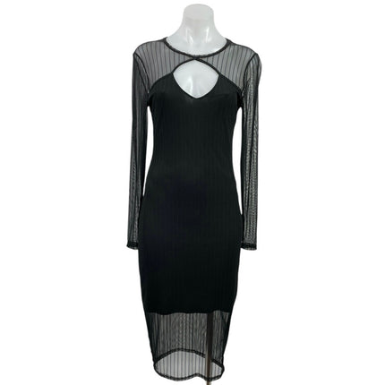Material Girl Black Long Sleeve Mesh Cutout Layered Midi Bodycon Dress Size M