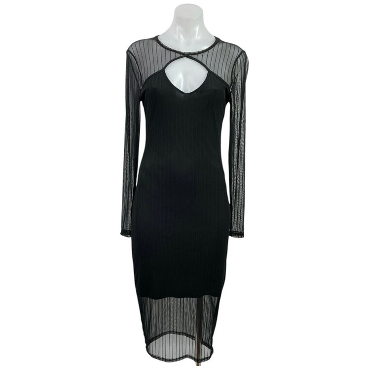 Material Girl Black Long Sleeve Mesh Cutout Layered Midi Bodycon Dress Size M