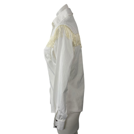 California Ranchwear Womens White Fringe Long Sleeve Button Up Shirt Top Size S