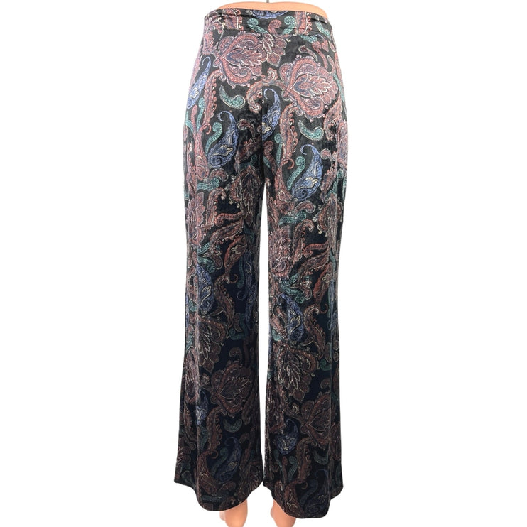 ZARA Womens Multicolor Paisley Velour Velvet High Rise Pull On Flared Pant Sz XS