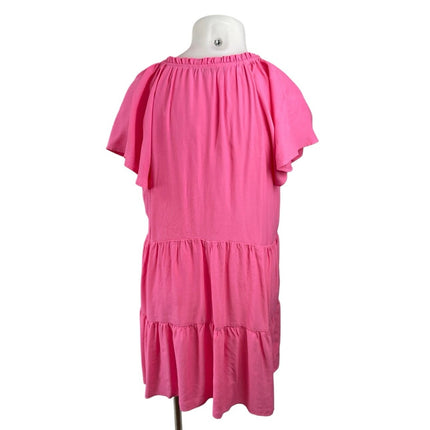 Loft Pink Tiered Ruffle Short Sleeve Button Up Mini Flare A-Line Shift Dress XL