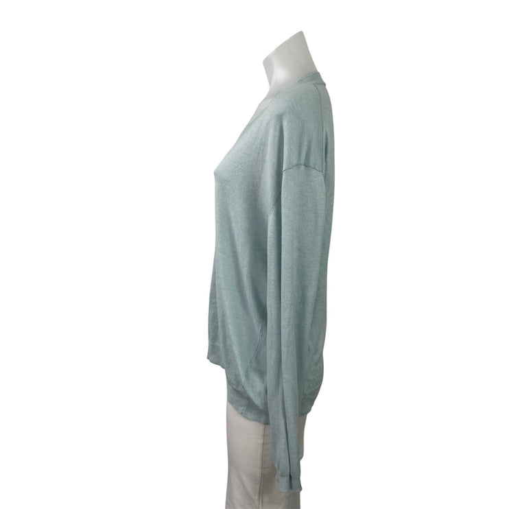Zara Women's Blue Wool Long Sleeve V Neck Knit Sweatshirt Sweater Top Size L