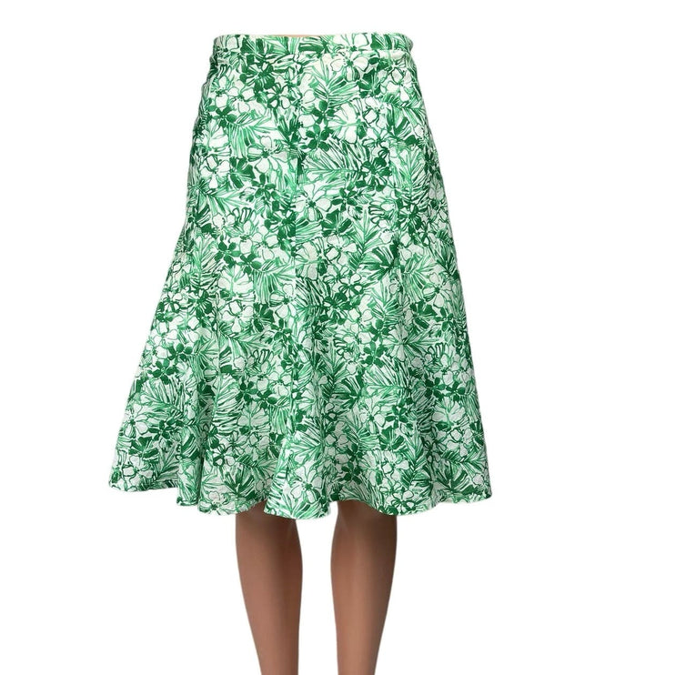 Saks Fifth Avenue Foilio Green Tropical Floral Cotton Fit & Flare Midi Skirt 6P