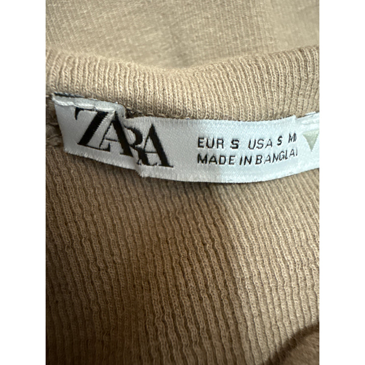 Zara Beige Tan Sleeveless Ribbed Knit Mock Neck Sweater Vest Crop Top Size S