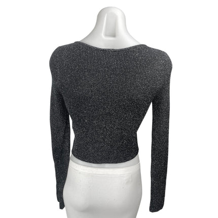 Abercrombie & Fitch Women's Black Metallic Long Sleeve Knit Crop Sweater Top XXS