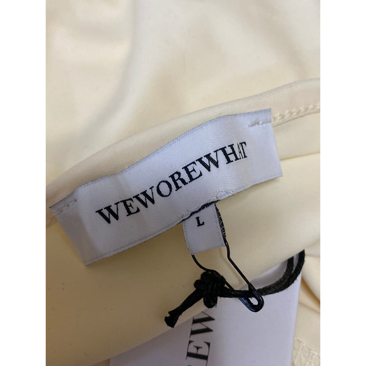 NEW WeWoreWhat Cream One Shoulder Sleeveless Cutout Thong Bodysuit Top Size L