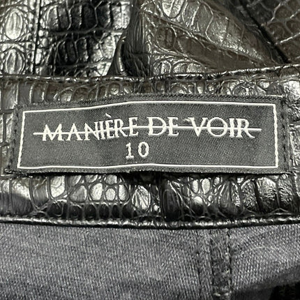 Maniere De Voir Women's Black Croc Faux Leather Vegan Skinny Pants Size 10