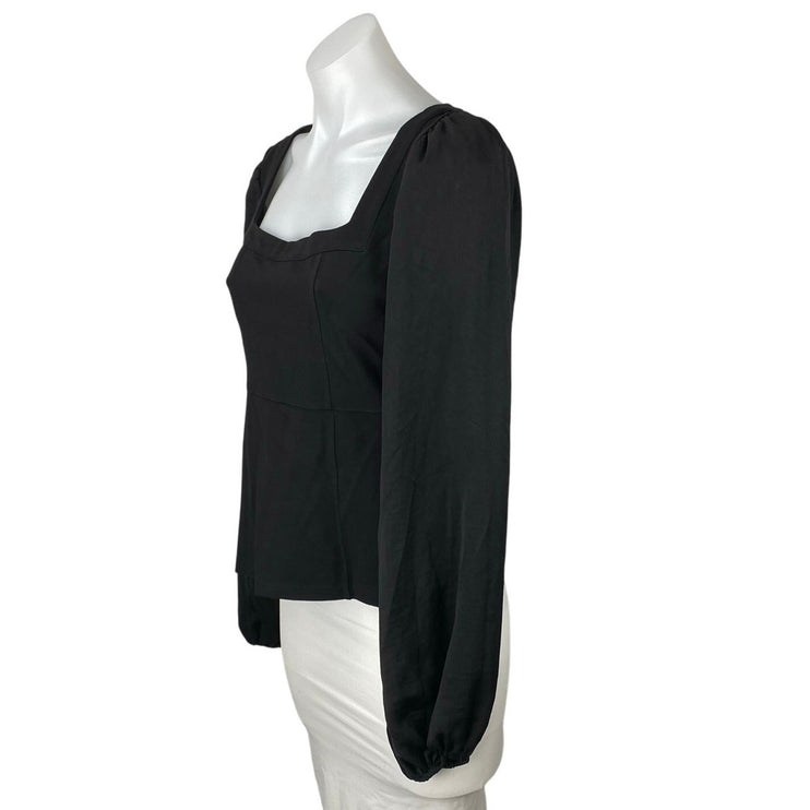 Anthropologie Women's Black Square Neck Long Puff Sleeve Shirt Blouse Top Size S