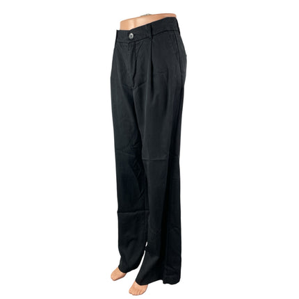Zara Women's Black High Rise Pleated Relaxed Straight Leg Trousers Pants Size S