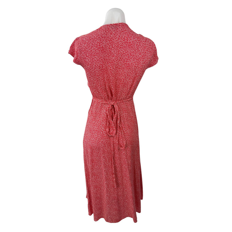 & Other Stories Women's Red Floral V Neck Short Sleeve Midi A-Line Wrap Dress 8