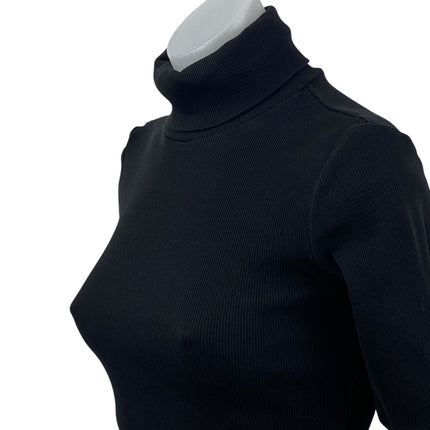 Zara Women's Black Ribbed Knit Turtleneck Half Sleeve Cropped Sweater Top Size S