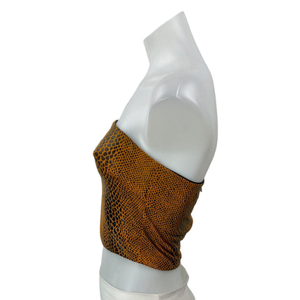 I.AM.GIA Women's Orange Black Sleeveless Strapless Poison Snakeskin Crop Top XS
