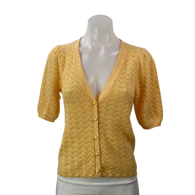 Aritzia Wilfred Yellow Orange Crochet Knit Button Down Cardigan Sweater Size XS