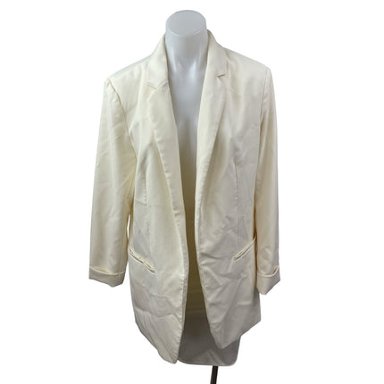Love Tree White Open Front Long Sleeve Classic Boyfriend Blazer Coat Jacket XL