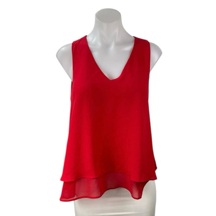 Zara Women's Red Chiffon Layered Sleeveless V Neck Sheer Blouse Tank Top Size XS
