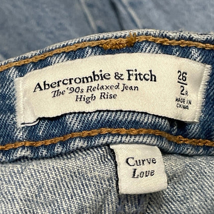 Abercrombie & Fitch The 90s Relaxed High Rise Blue Straight Denim Jeans Size 26