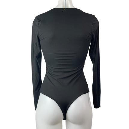Victoria's Secret Black Deep V-Neck Long Sleeve Fitted One Piece Bodysuit Top S
