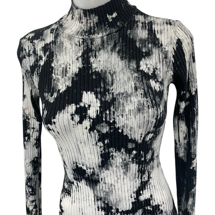 Cotton Citizen Ibiza Black White Tie Dye Long Sleeve Knit Mini Bodycon Dress XS