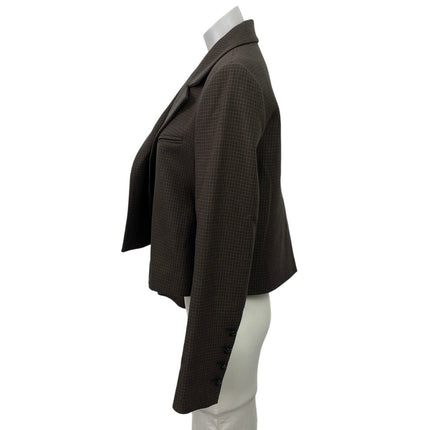Zara Brown Gingham Plaid Cropped Tailored Notch Pocket Blazer Coat Jacket Sz XS