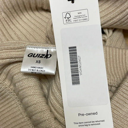 NEW GUIZIO Beige High Waist Ribbed Knit Side Tie Straight Flared Trouser Pant XS