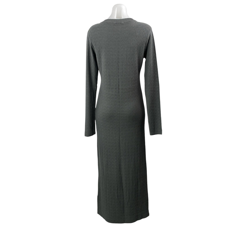 Zara Women's Dark Gray Cable Knit Round Neck Long Sleeve Sweater Maxi Dress L