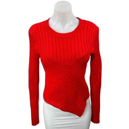Steve Madden Melissa Red Rib Knit Asymmetrical Long Sleeve Sweater Top Size L