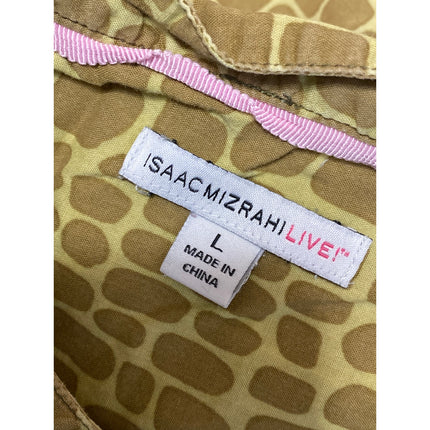 Isaac Mizrahi Live Women's Tan Snakeskin Pintucked Button Up Shirt Top Size L