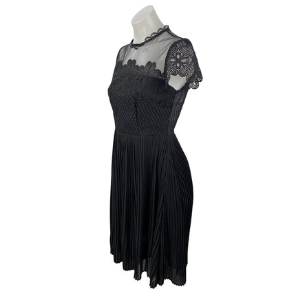 Zara Black Floral Mesh Lace Pleated Fit & Flare A Line Evening Mini Dress Size S