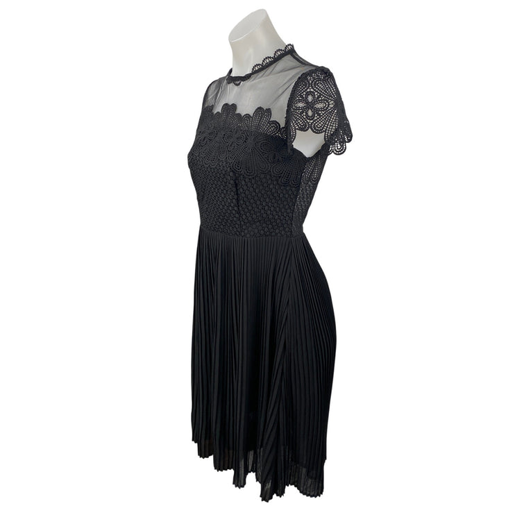 Zara Black Floral Mesh Lace Pleated Fit & Flare A Line Evening Mini Dress Size S