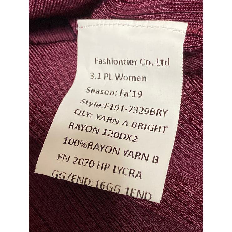 3.1 Phillip Lim Women's Red Ribbed Knit Tie Hem Knot Long Sleeve Crop Top Size S