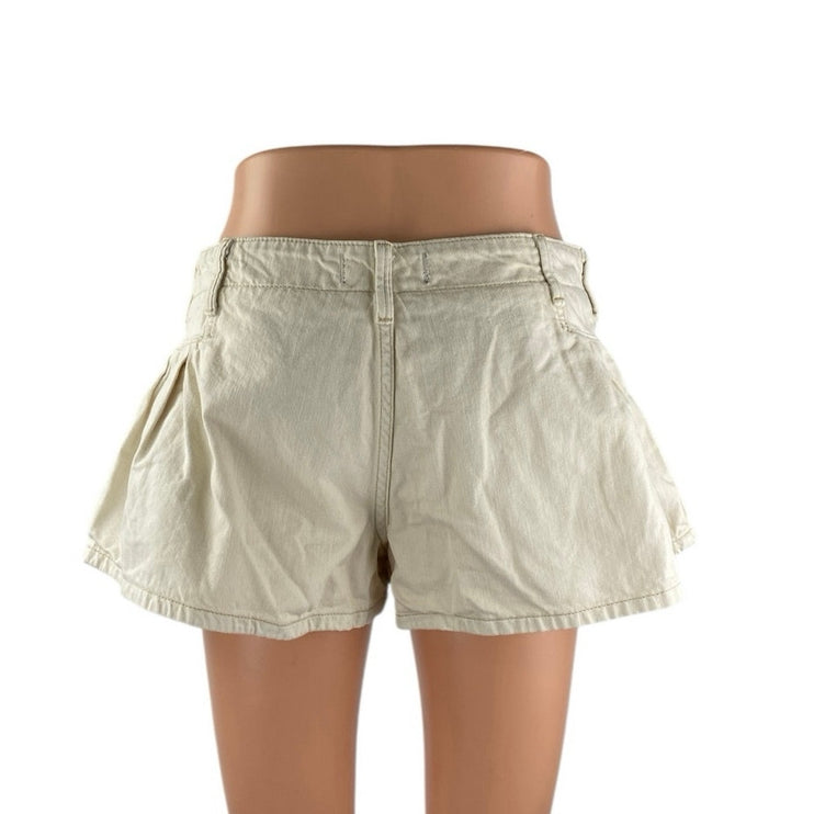 Free People We The Free Beige Mid Rise Pleated A Line Bell Denim Jean Shorts 27