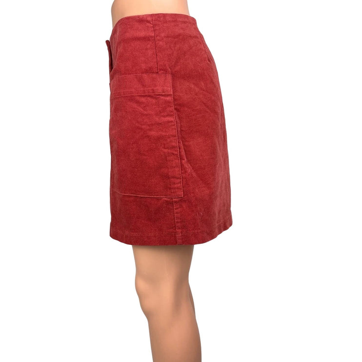 Forever 21 Women's Orange Red Corduroy Button Fly High Waist Mini Skirt Size M