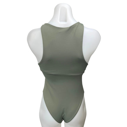 Zara Women's Green Sleeveless High Neck Stretch Racerback Bodysuit Tank Top S